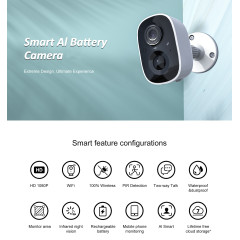 1080P Smart AI Battery Camera for Home Security, AI Motion Detection, Color Night Vision, 2-Way Audio